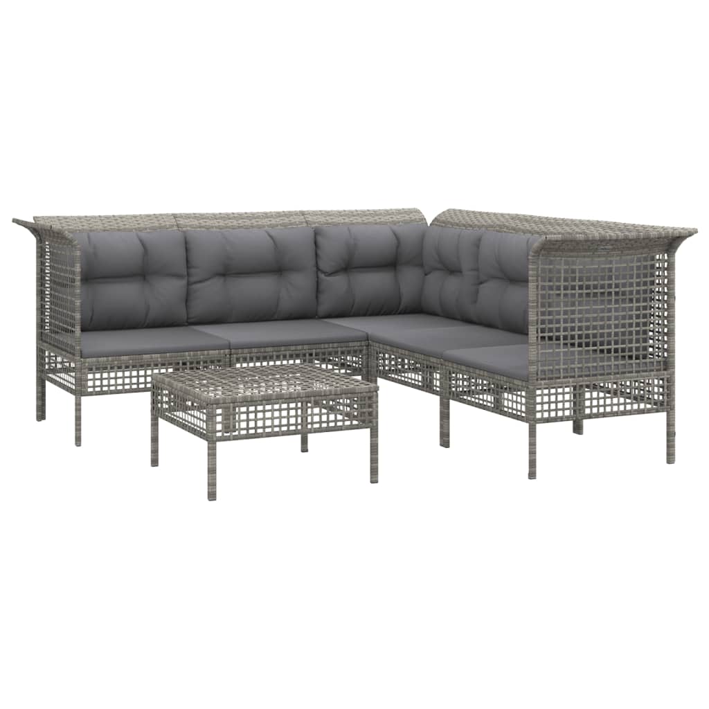 vidaXL 6-tlg. Garten-Lounge-Set mit Kissen Grau Poly Rattan