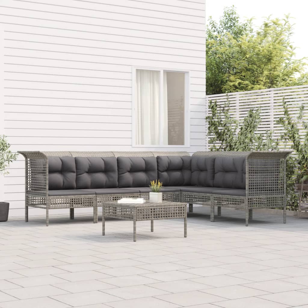 vidaXL 6-tlg. Garten-Lounge-Set mit Kissen Grau Poly Rattan