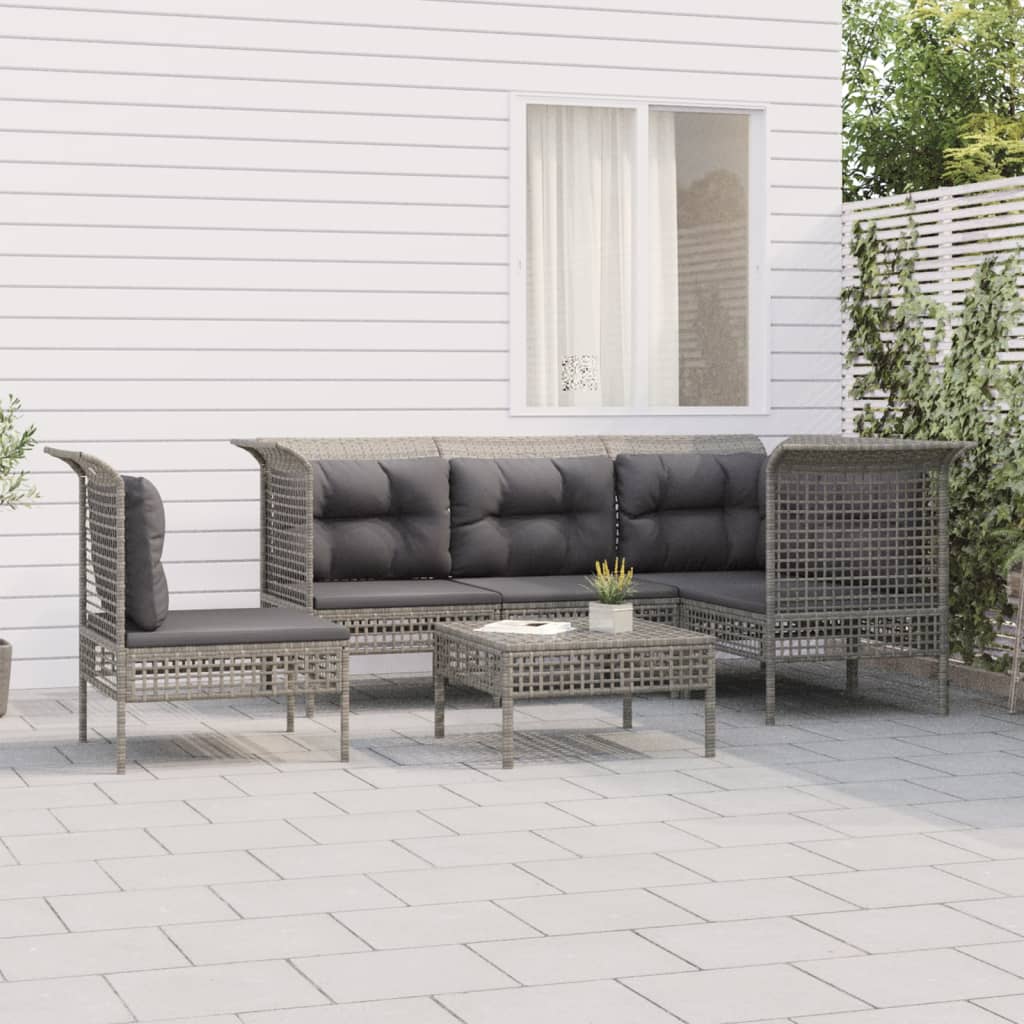 vidaXL 5-tlg. Garten-Lounge-Set mit Kissen Grau Poly Rattan