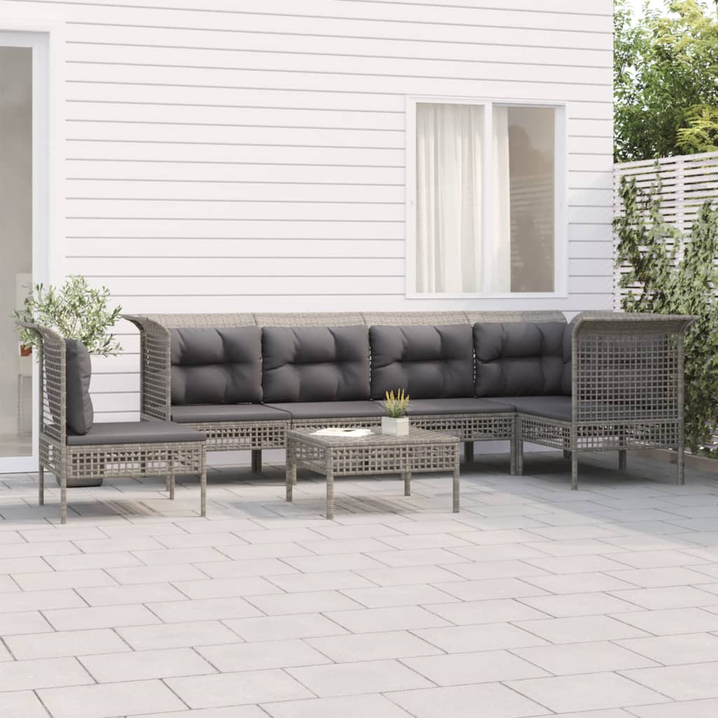 vidaXL 5-tlg. Garten-Lounge-Set mit Kissen Grau Poly Rattan
