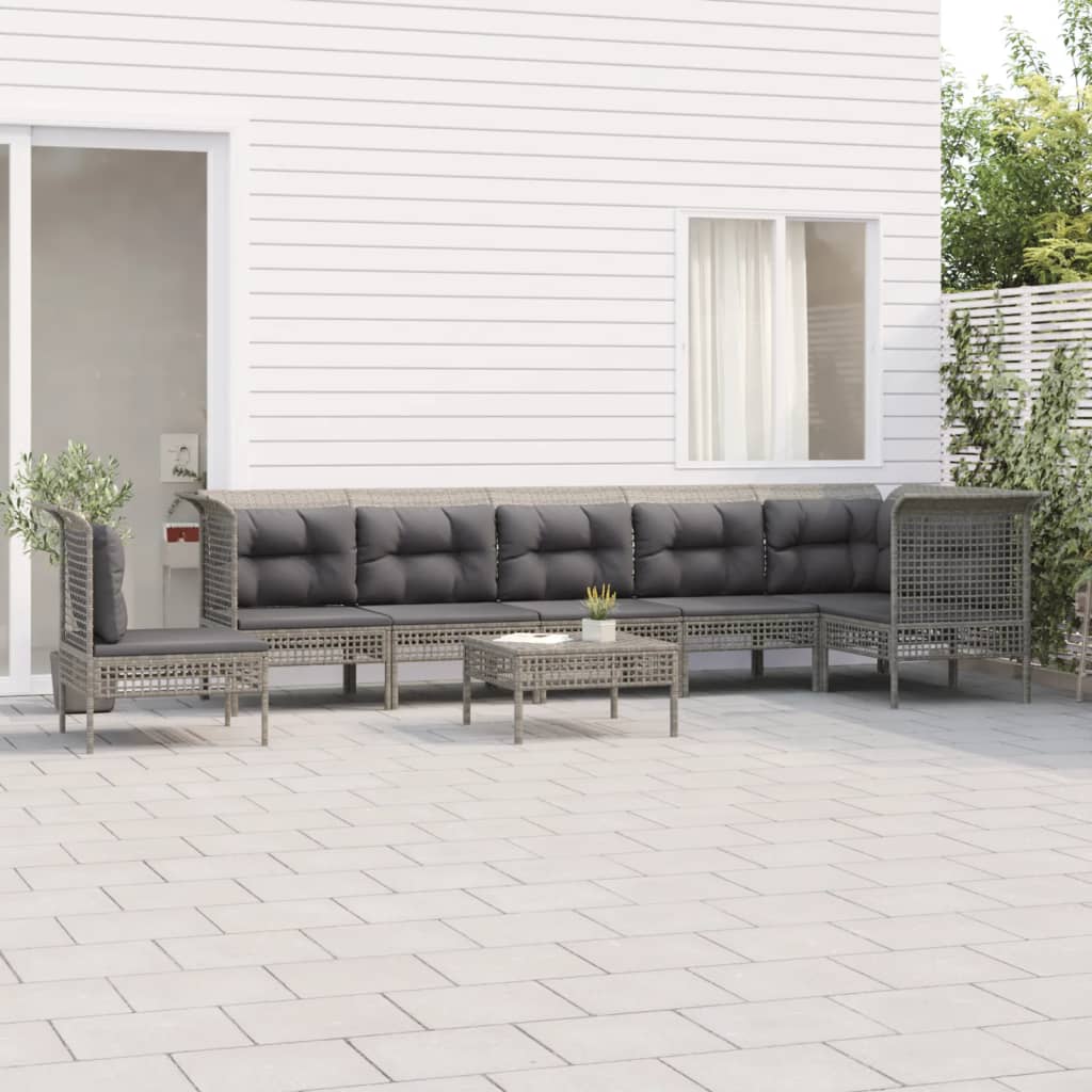 vidaXL 5-tlg. Garten-Lounge-Set mit Kissen Grau Poly Rattan