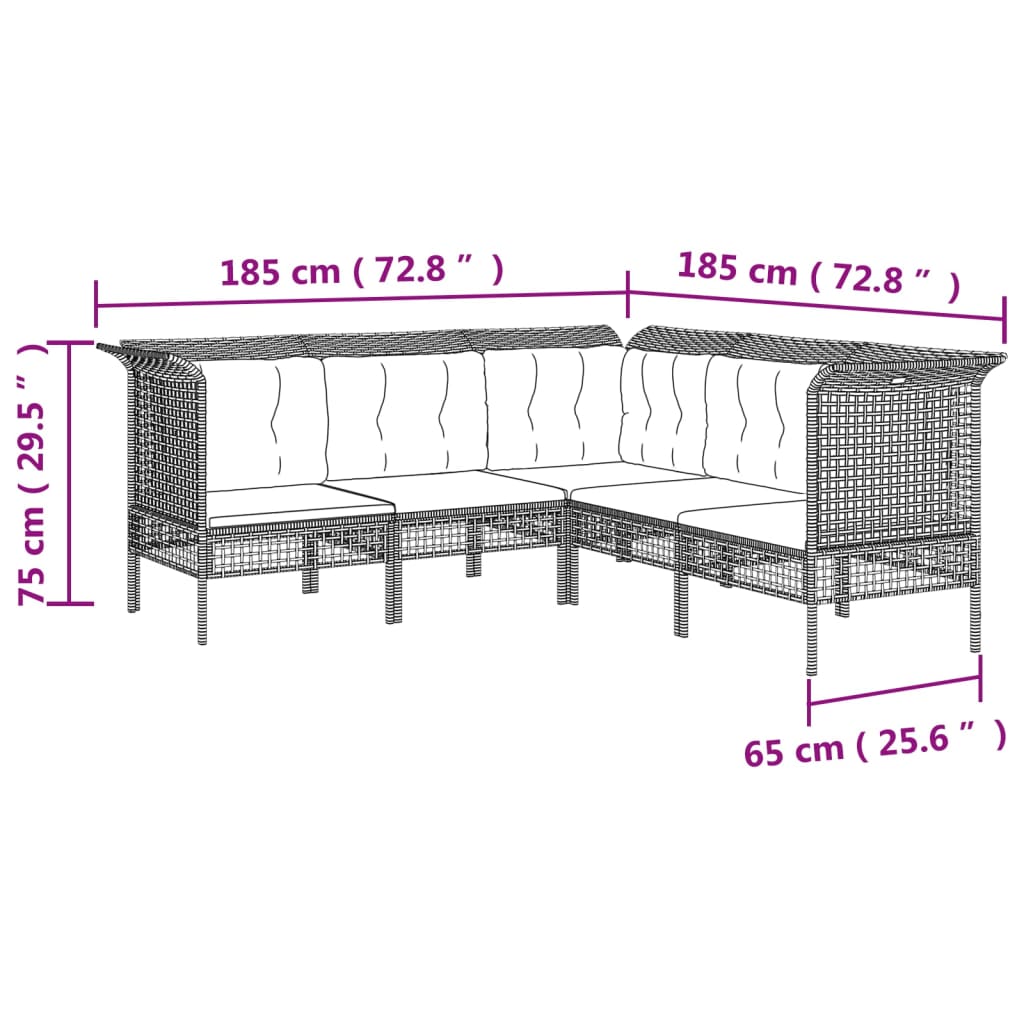 vidaXL 6-tlg. Garten-Lounge-Set mit Kissen Grau Poly Rattan
