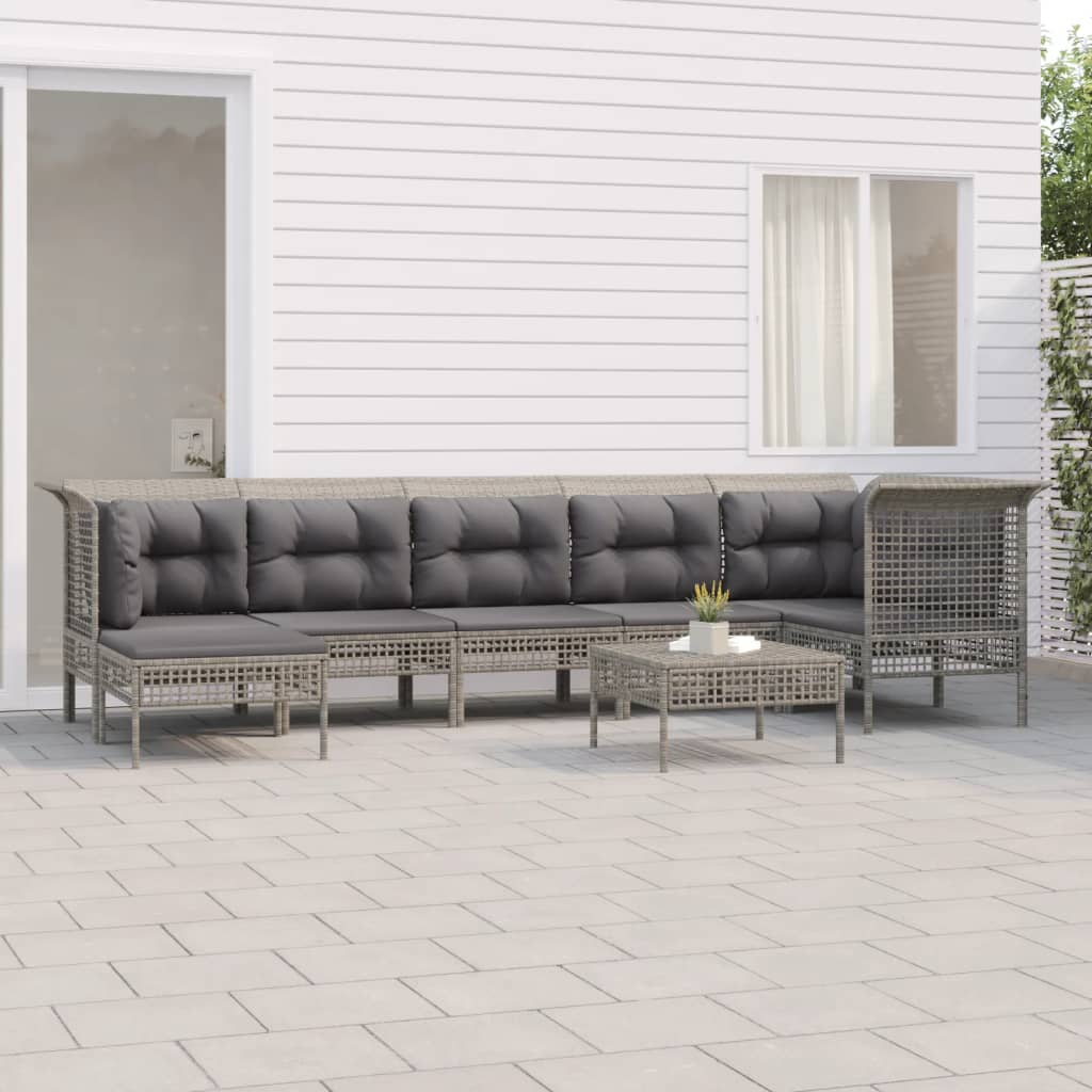 vidaXL 6-tlg. Garten-Lounge-Set mit Kissen Grau Poly Rattan