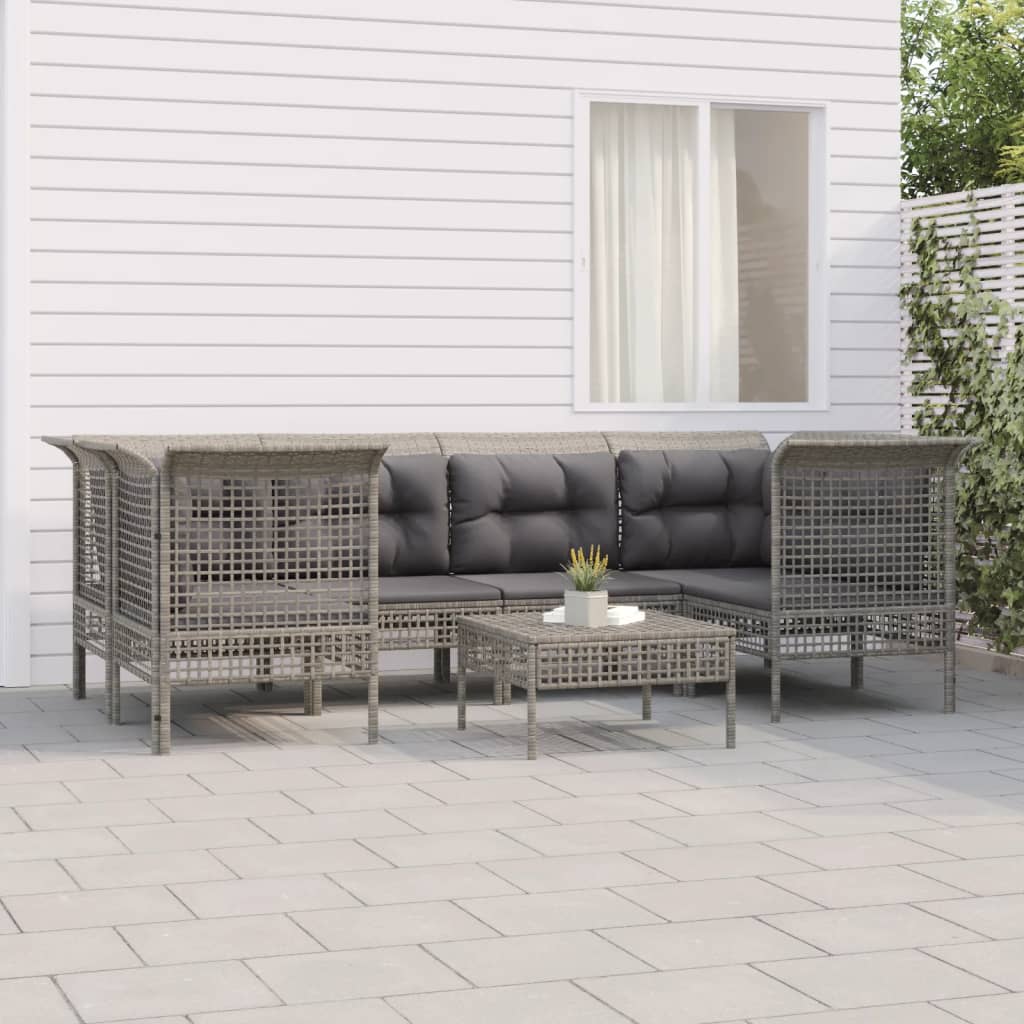 vidaXL 6-tlg. Garten-Lounge-Set mit Kissen Grau Poly Rattan