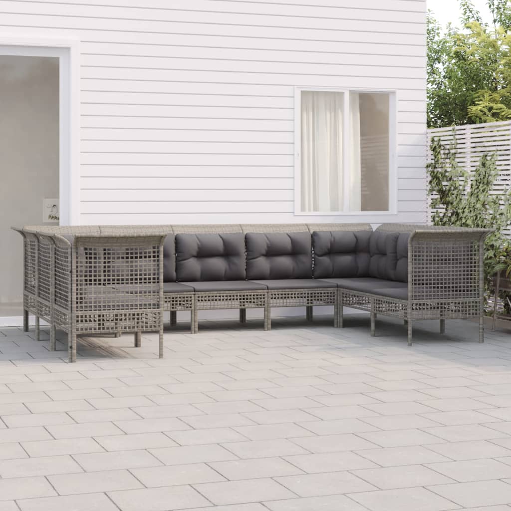 vidaXL 6-tlg. Garten-Lounge-Set mit Kissen Grau Poly Rattan