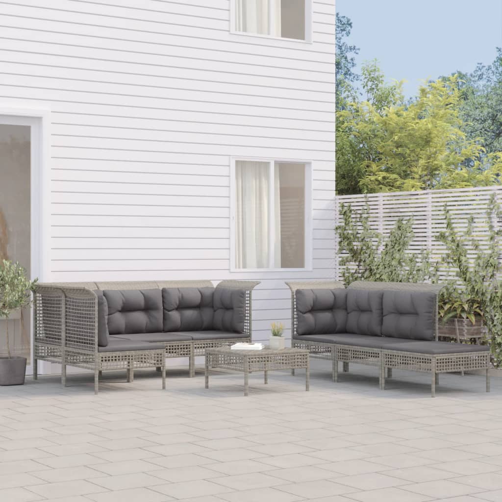 vidaXL 9-tlg. Garten-Lounge-Set mit Kissen Grau Poly Rattan