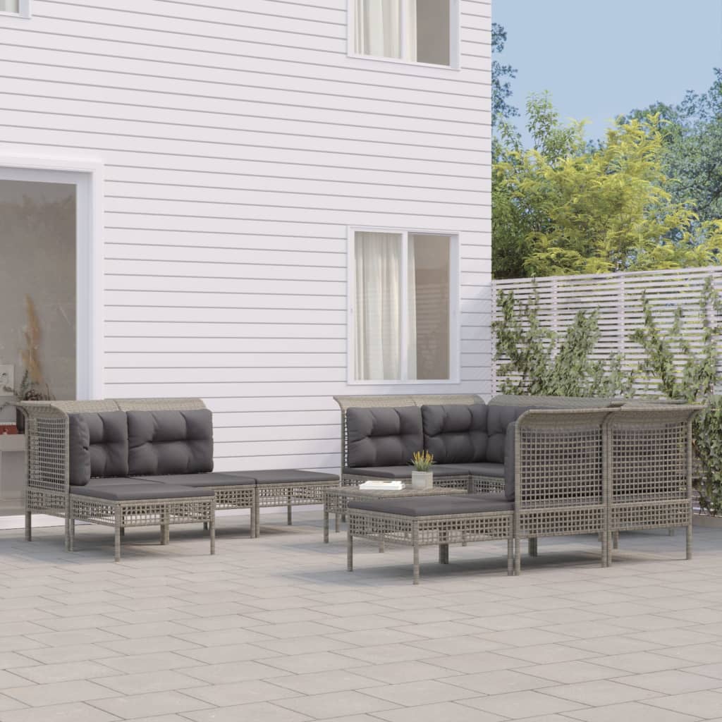 vidaXL 9-tlg. Garten-Lounge-Set mit Kissen Grau Poly Rattan