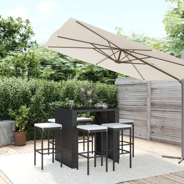 vidaXL 5-tlg. Gartenbar-Set mit Kissen Schwarz Poly Rattan