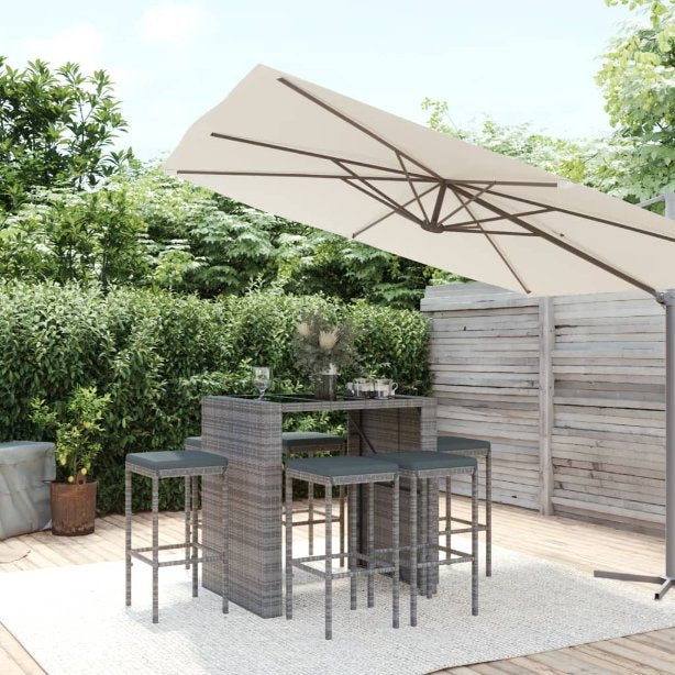 vidaXL 5-tlg. Gartenbar-Set mit Kissen Schwarz Poly Rattan