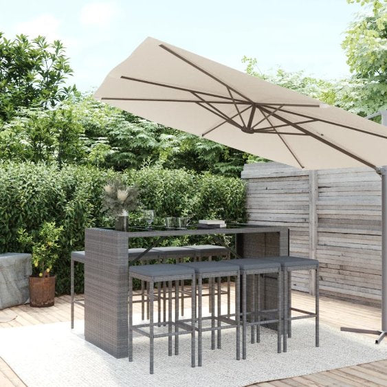 vidaXL 5-tlg. Gartenbar-Set mit Kissen Schwarz Poly Rattan
