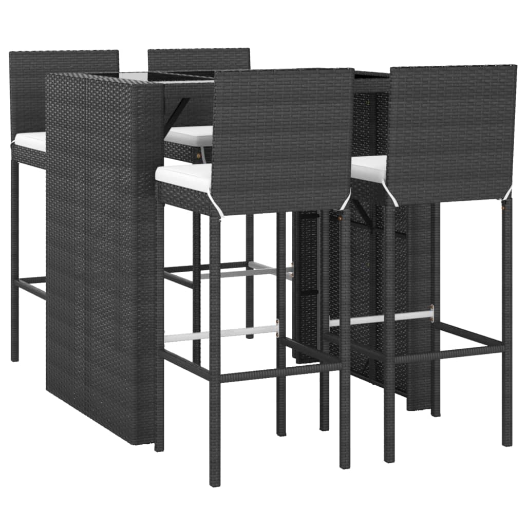 vidaXL 5-tlg. Gartenbar-Set mit Kissen Schwarz Poly Rattan