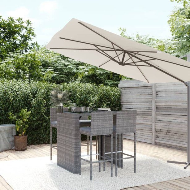 vidaXL 5-tlg. Gartenbar-Set mit Kissen Schwarz Poly Rattan