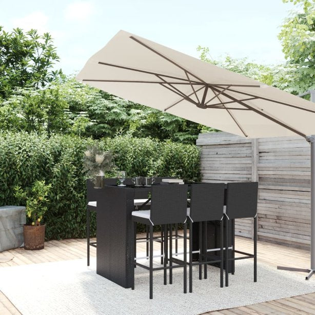 vidaXL 5-tlg. Gartenbar-Set mit Kissen Schwarz Poly Rattan
