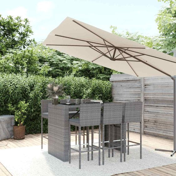 vidaXL 5-tlg. Gartenbar-Set mit Kissen Schwarz Poly Rattan