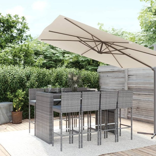 vidaXL 5-tlg. Gartenbar-Set mit Kissen Schwarz Poly Rattan