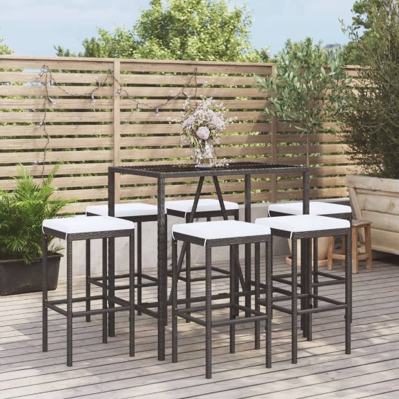 vidaXL 3-tlg. Gartenbar-Set mit Kissen Schwarz Poly Rattan