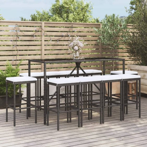 vidaXL 3-tlg. Gartenbar-Set mit Kissen Schwarz Poly Rattan