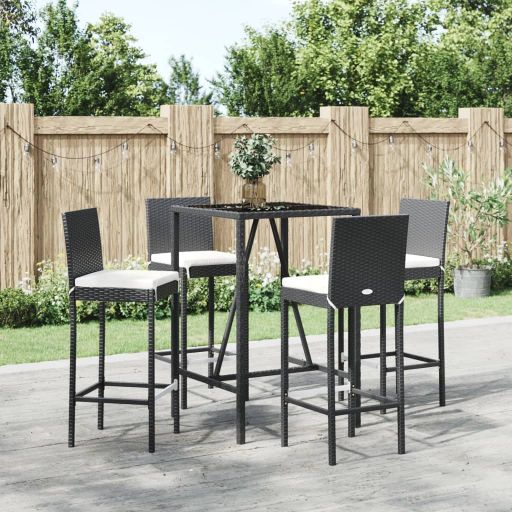 vidaXL 3-tlg. Gartenbar-Set mit Kissen Schwarz Poly Rattan