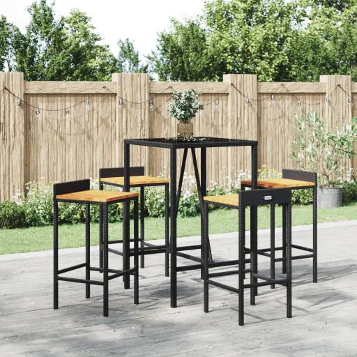 vidaXL 3-tlg. Gartenbar-Set Schwarz Poly Rattan & Massivholz Akazie