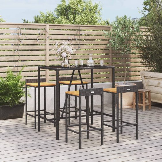 vidaXL 3-tlg. Gartenbar-Set Schwarz Poly Rattan & Massivholz Akazie