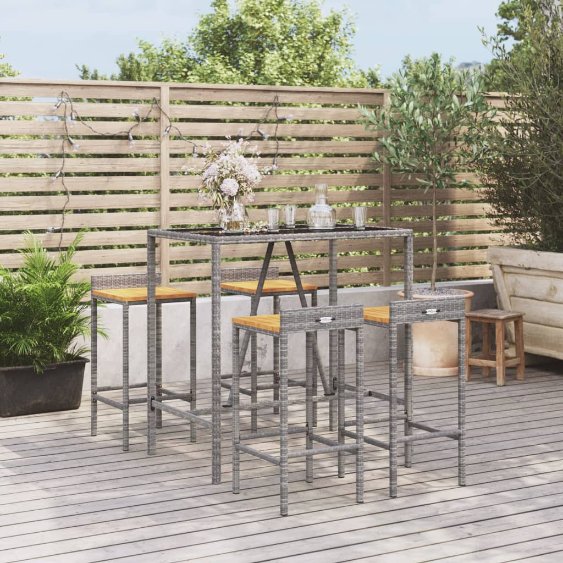vidaXL 3-tlg. Gartenbar-Set Schwarz Poly Rattan & Massivholz Akazie