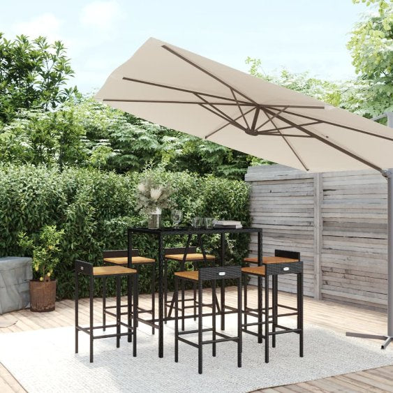 vidaXL 3-tlg. Gartenbar-Set Schwarz Poly Rattan & Massivholz Akazie