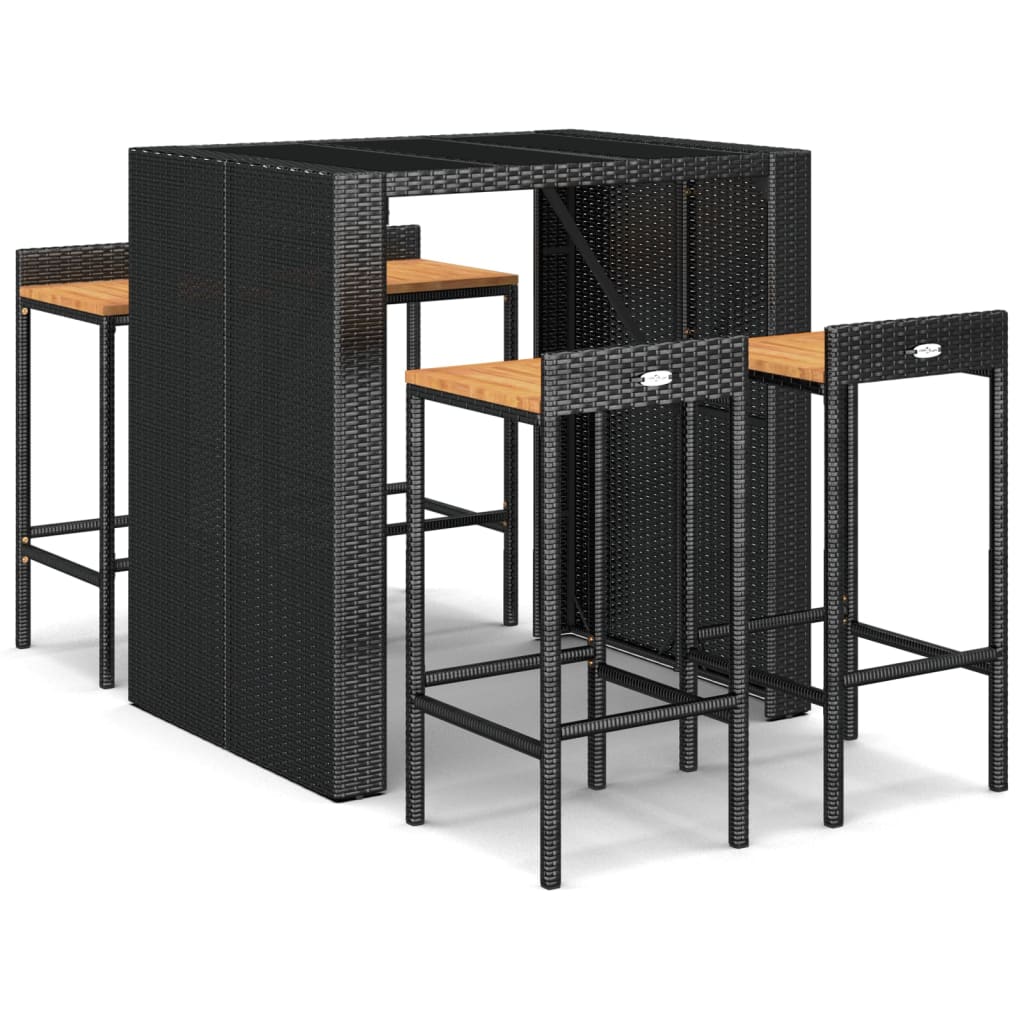 vidaXL 5-tlg. Gartenbar-Set Schwarz Poly Rattan & Massivholz Akazie