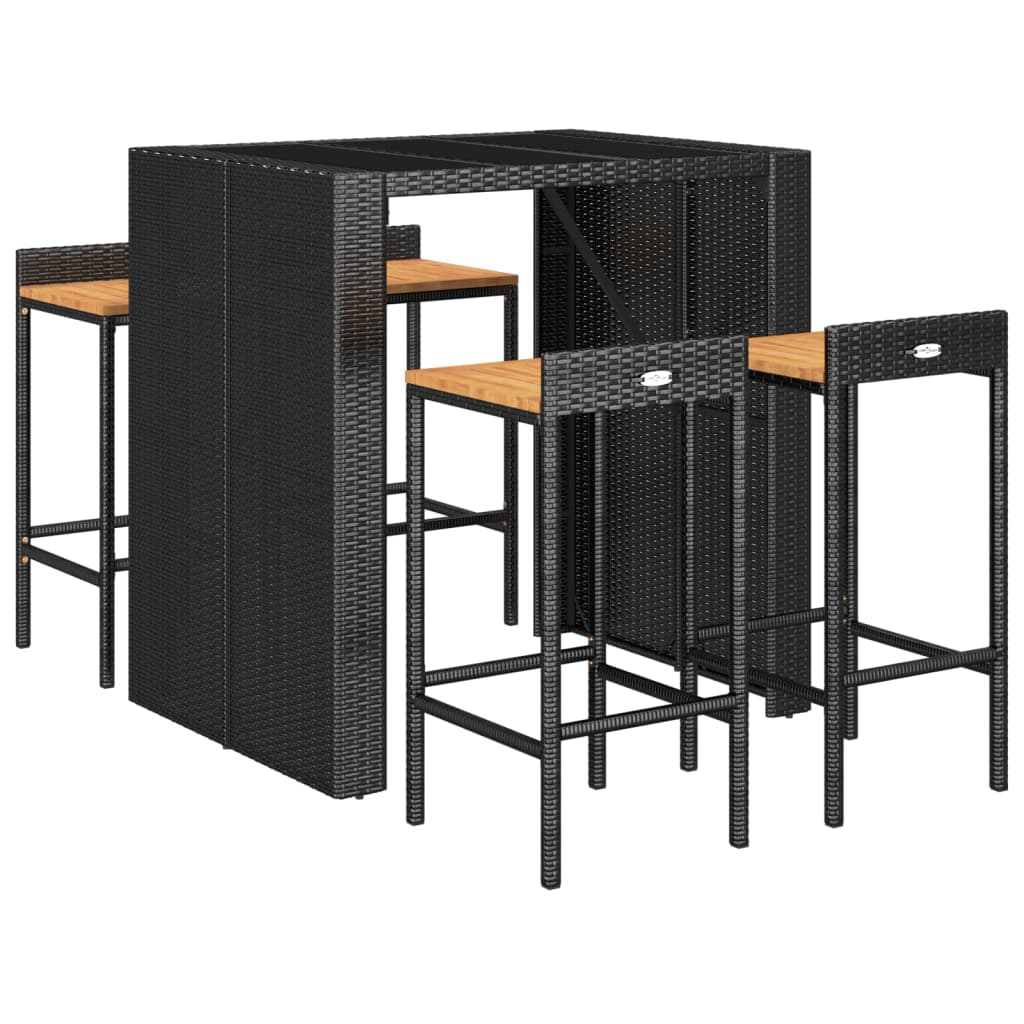 vidaXL 5-tlg. Gartenbar-Set Schwarz Poly Rattan & Massivholz Akazie