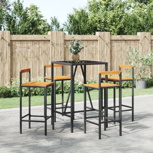 vidaXL 3-tlg. Gartenbar-Set Schwarz Poly Rattan & Massivholz Akazie