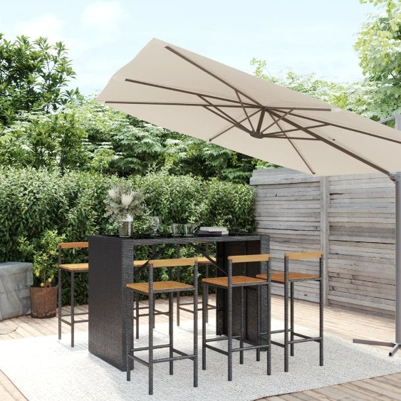 vidaXL 5-tlg. Gartenbar-Set Schwarz Poly Rattan & Massivholz Akazie