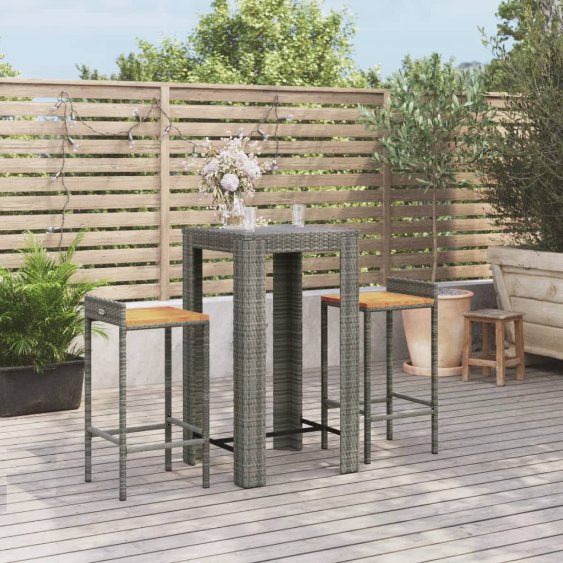 vidaXL 3-tlg. Gartenbar-Set Schwarz Poly Rattan & Massivholz Akazie