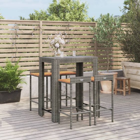 vidaXL 3-tlg. Gartenbar-Set Schwarz Poly Rattan & Massivholz Akazie