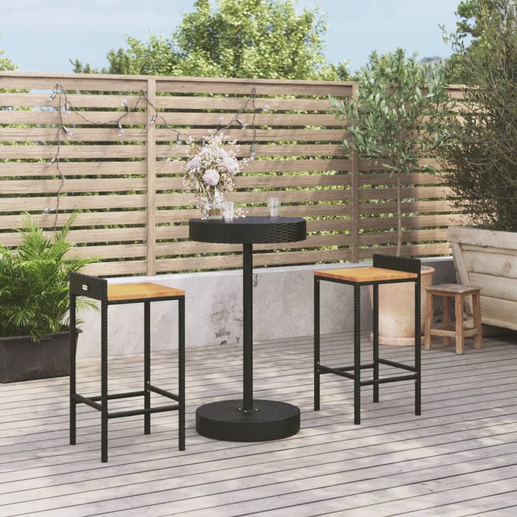 vidaXL 3-tlg. Gartenbar-Set Schwarz Poly Rattan & Massivholz Akazie