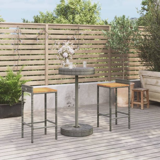 vidaXL 3-tlg. Gartenbar-Set Schwarz Poly Rattan & Massivholz Akazie