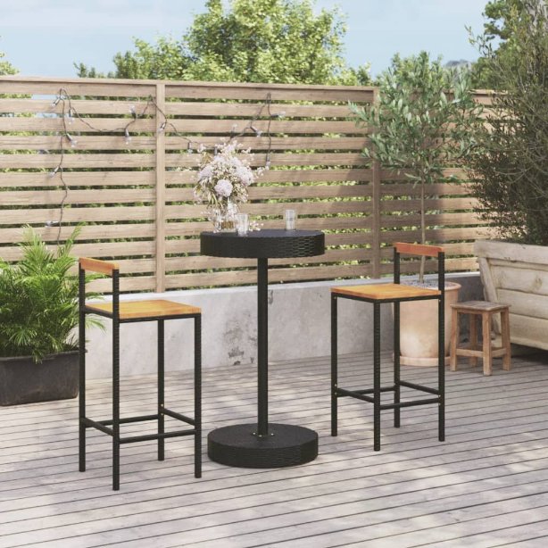vidaXL 3-tlg. Gartenbar-Set Schwarz Poly Rattan & Massivholz Akazie