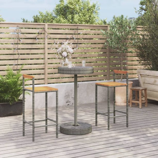 vidaXL 3-tlg. Gartenbar-Set Schwarz Poly Rattan & Massivholz Akazie
