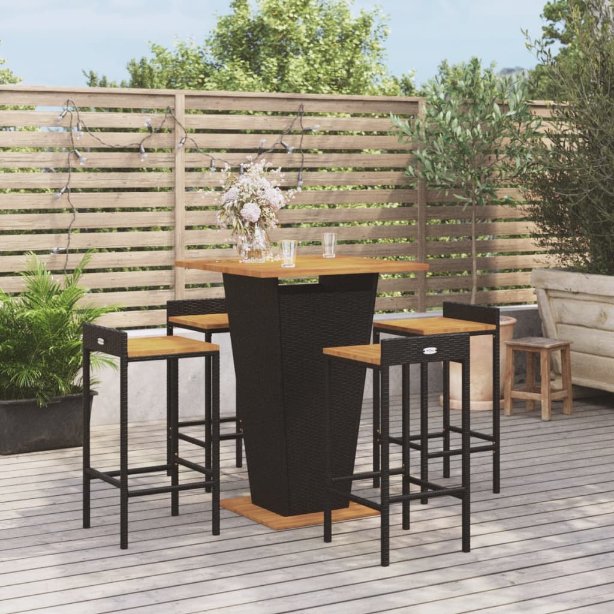 vidaXL 3-tlg. Gartenbar-Set Schwarz Poly Rattan & Massivholz Akazie