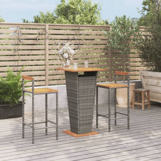 vidaXL 3-tlg. Gartenbar-Set Schwarz Poly Rattan & Massivholz Akazie