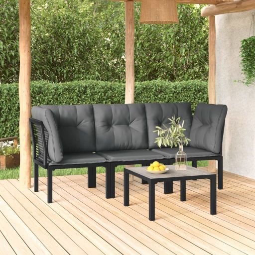 vidaXL 3-tlg. Garten-Lounge-Set Schwarz und Grau Poly Rattan