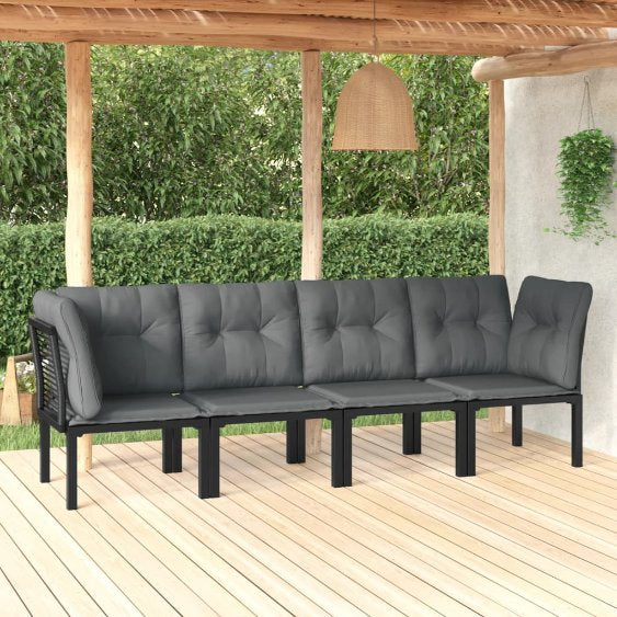 vidaXL 3-tlg. Garten-Lounge-Set Schwarz und Grau Poly Rattan