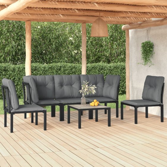 vidaXL 5-tlg. Garten-Lounge-Set Schwarz und Grau Poly Rattan