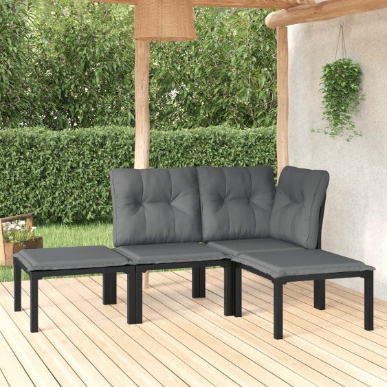 vidaXL 3-tlg. Garten-Lounge-Set Schwarz und Grau Poly Rattan