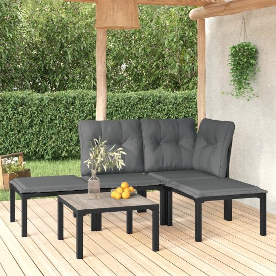 vidaXL 3-tlg. Garten-Lounge-Set Schwarz und Grau Poly Rattan