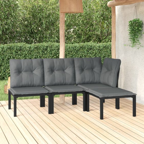 vidaXL 3-tlg. Garten-Lounge-Set Schwarz und Grau Poly Rattan