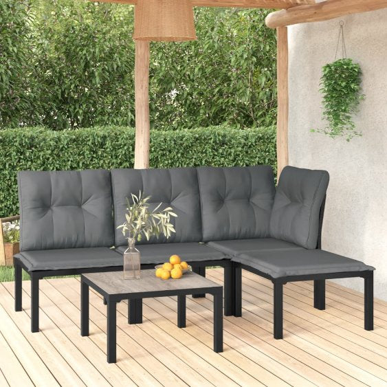 vidaXL 3-tlg. Garten-Lounge-Set Schwarz und Grau Poly Rattan