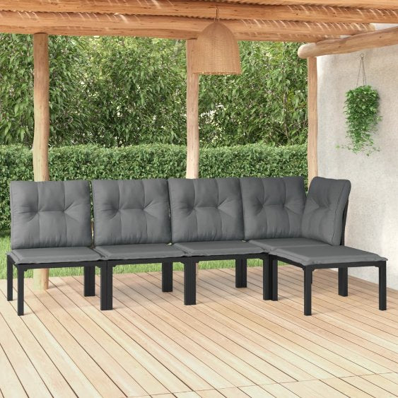 vidaXL 3-tlg. Garten-Lounge-Set Schwarz und Grau Poly Rattan