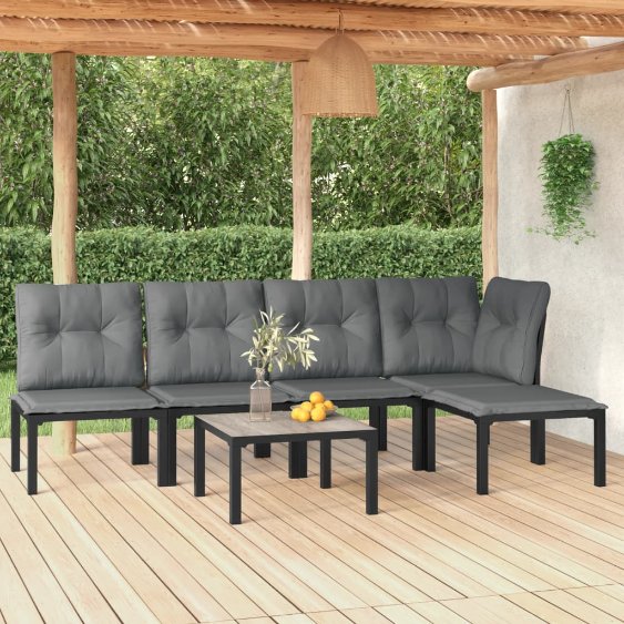 vidaXL 3-tlg. Garten-Lounge-Set Schwarz und Grau Poly Rattan