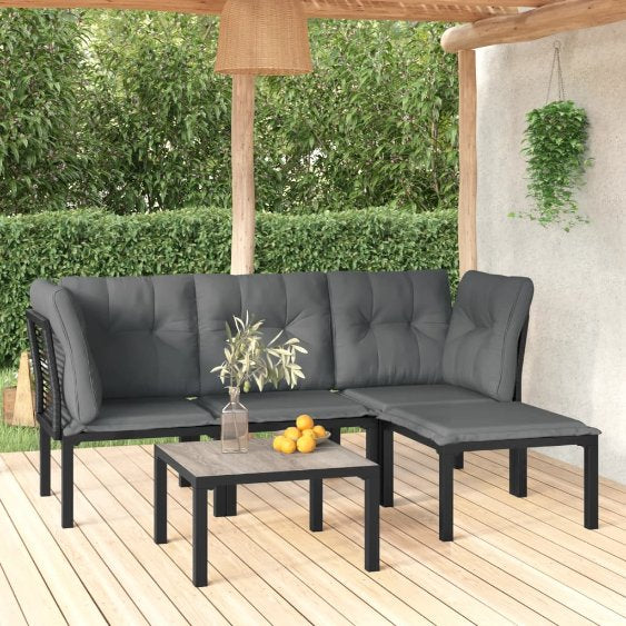 vidaXL 4-tlg. Garten-Lounge-Set Schwarz und Grau Poly Rattan