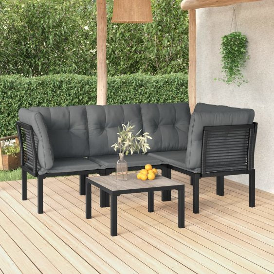 vidaXL 4-tlg. Garten-Lounge-Set Schwarz und Grau Poly Rattan