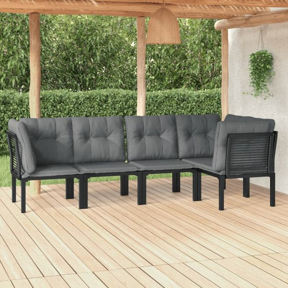 vidaXL 4-tlg. Garten-Lounge-Set Schwarz und Grau Poly Rattan